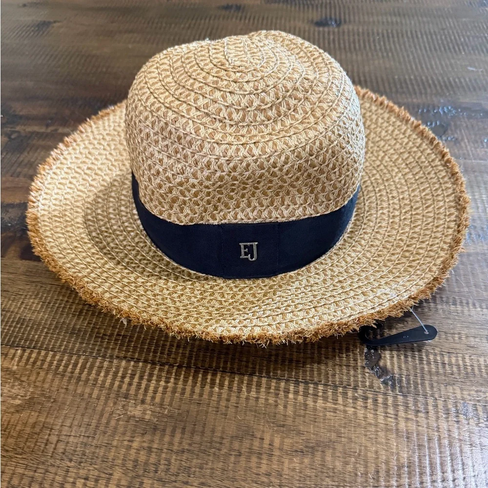 Eric Javits Natural Straw Fedora with Black Band